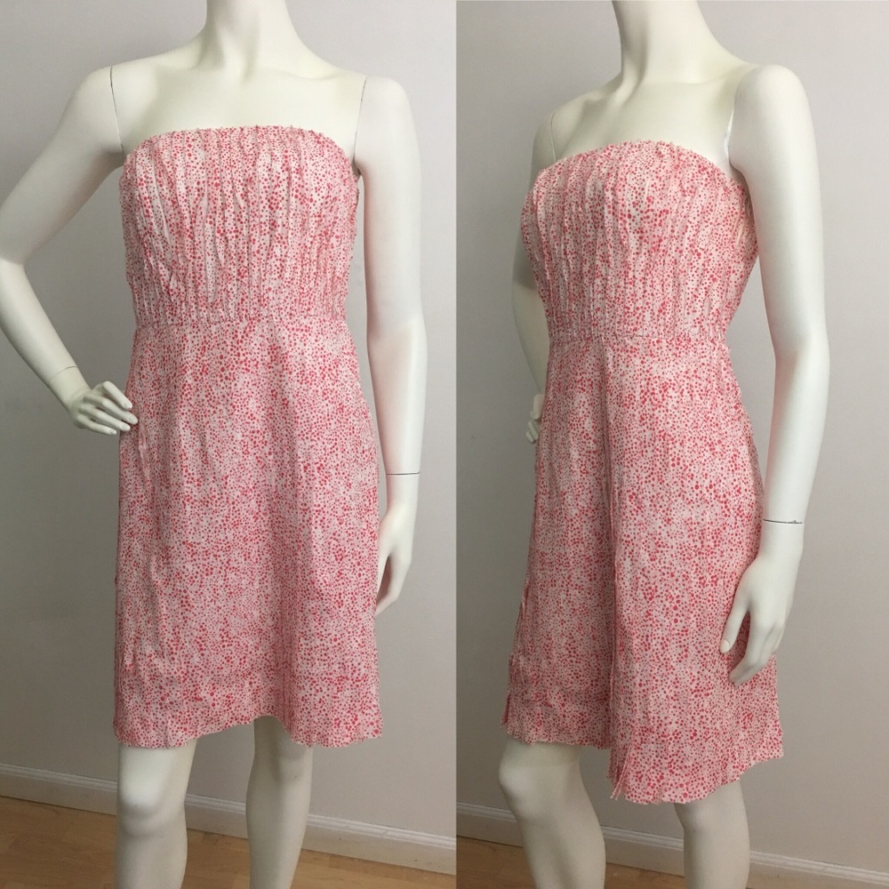 Ann Taylor Hot Pink Dots Ruffle Strapless Dress 4
